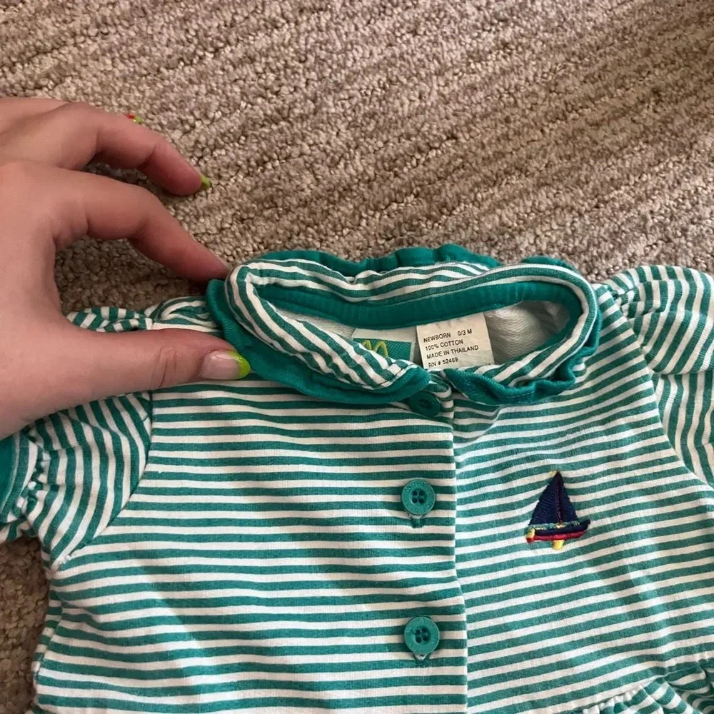 Vintage McBaby teal and striped blouse and shorts set with boats